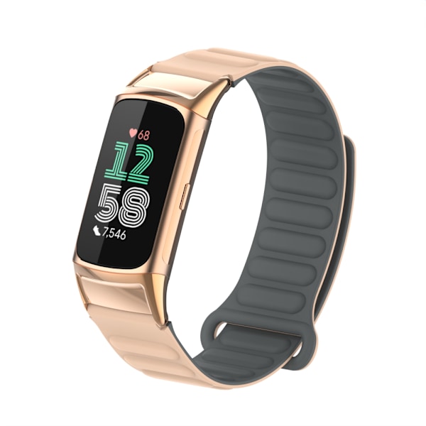 Magnetiskt silikonarmband för Fitbit Charge 5 med metallhuvud Aprikos