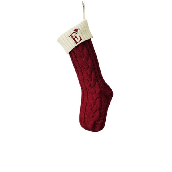 Broderad Julstrumpa med Bokstaven E - Festlig Juldekoration