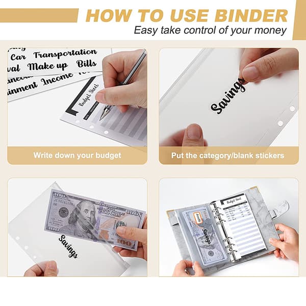 Marmor A6 Budgetpärm med kontantkuvert, Expense Tracker Notebook Black Black
