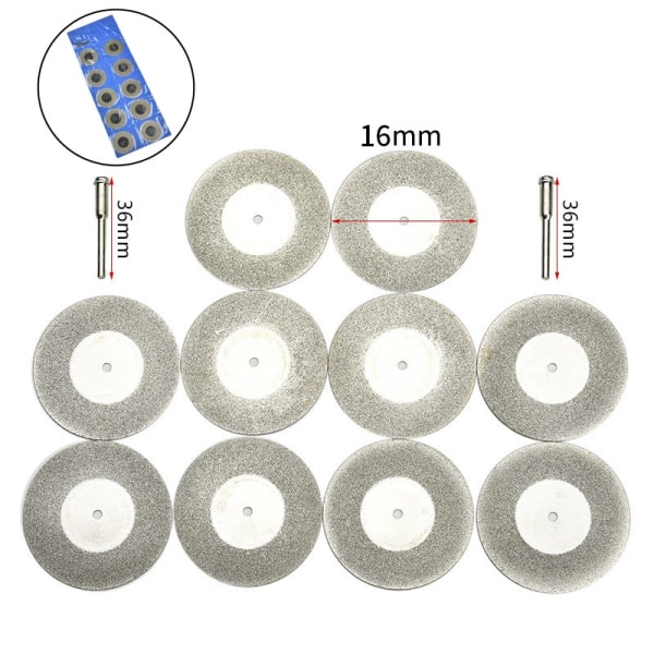 Timanttilaikkasarja jalokivien, keramiikan, lasin leikkaamiseen 10 kpl 16 mm