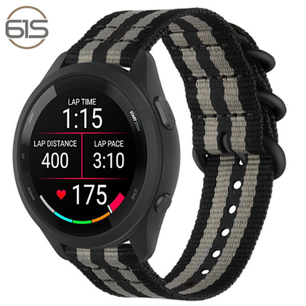 Klockarmband i Nylon för Garmin Forerunner 965/955/945/935/255/265 Svart+grå 22 mm
