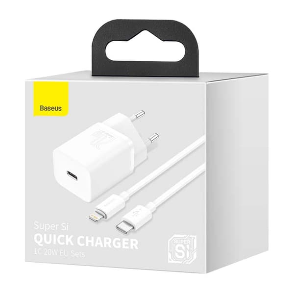 Baseus Super Si Snabbladdare 1C 20W med USB-C-kabel för Lightning 1m (vit)