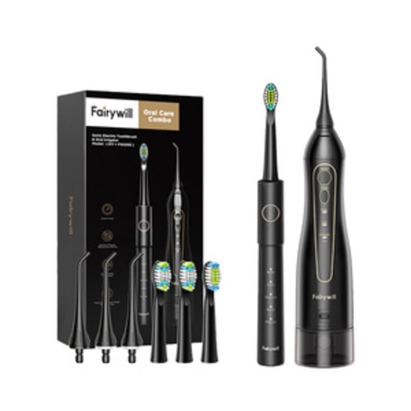 Sonic tandborste med spetssats och vatten fosser FairyWill FW-5020E + FW-E11 (svart)