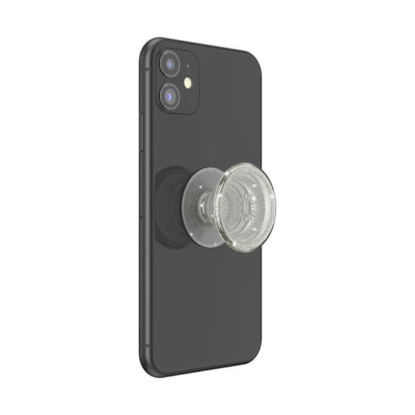 POPSOCKETS Clear Glitter Silver Avtagbart Grip med Ställfunktion
