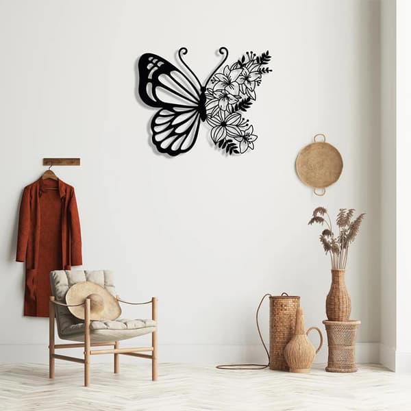 Metal Butterfly Wall Decor - Elegant Black Silhouette, 27x27cm
