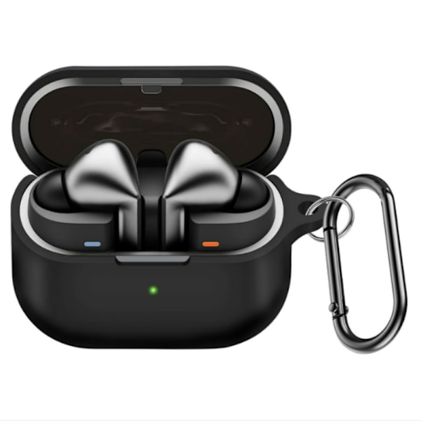 Skyddande silikonfodral för Samsung Galaxy Buds3/Buds3 Pro med karbinhake Svart