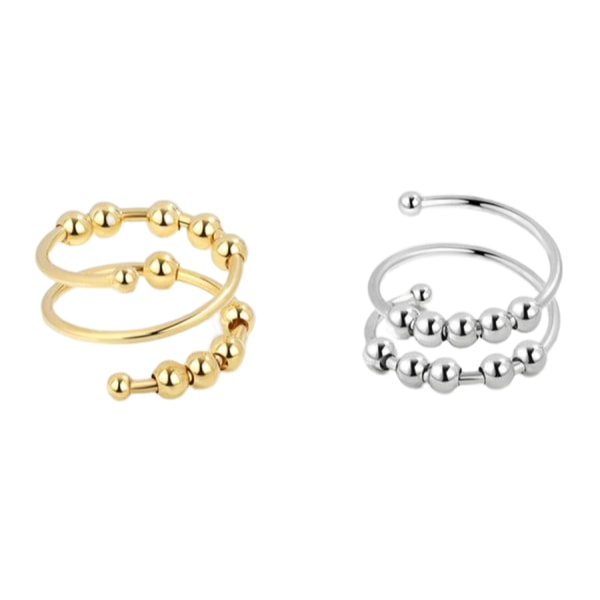 Justerbara anti-stressringar med roterbara pärlor guld/silver 2-pack Flerfärgad 1 S
