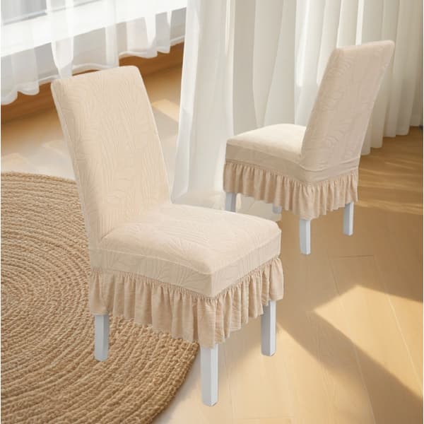 Lucky Leaf Stolskydd med Volang - 6-pack - Universal Storlek: Polyester, Elastiskt, Jacquard Matstolöverdrag Beige Beige
