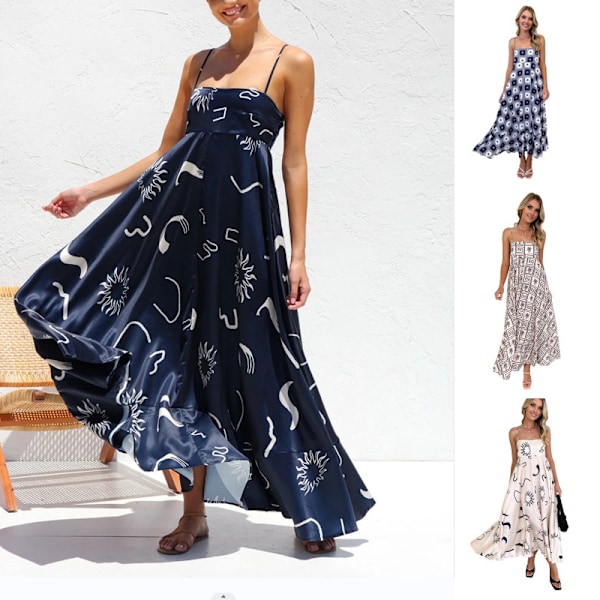 Sommerkjole med blomsterprint - Blå XL
