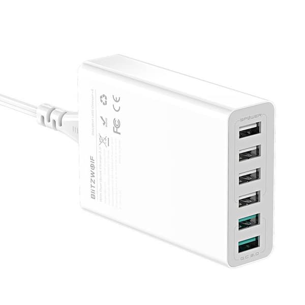 Oplader 6x USB Blitzwolf BW-S15, QC 3.0, 60 W (hvid)