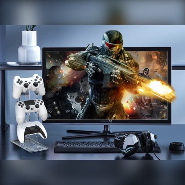 Gamingcontroller-stativ i akryl med to lag og headsetholder til skrivebord, kompatibelt med PS4 og PS5-controllere