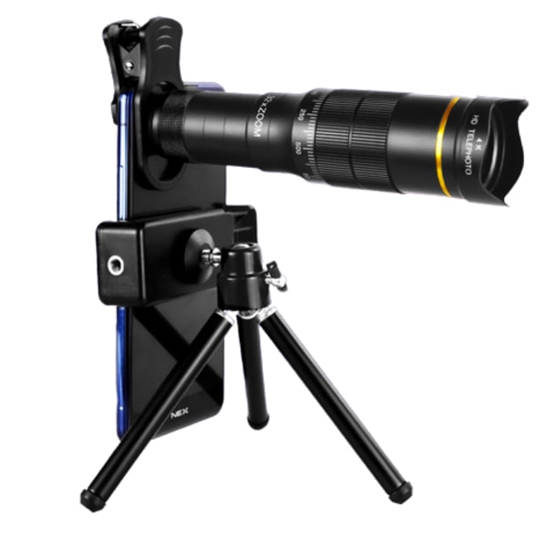 Telefonteleskopobjektiv med 32X dobbelt justerbar zoom med stativ Sort