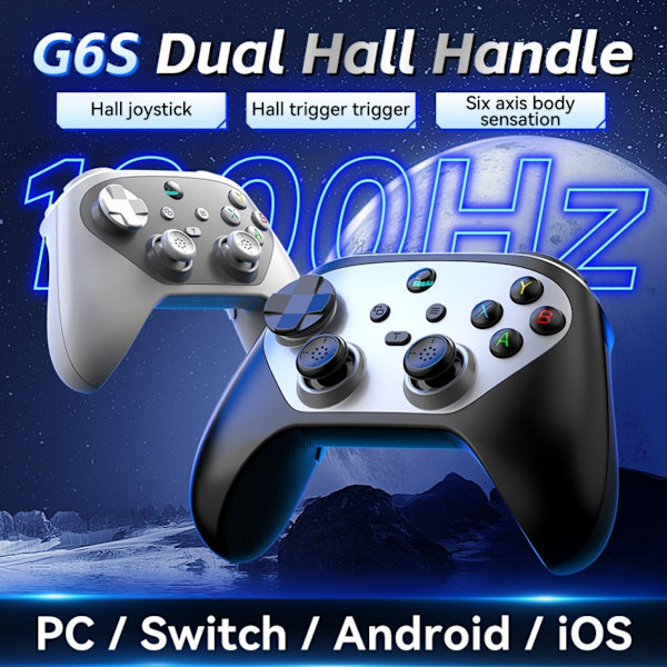 G6S Switch Bluetooth 5.3 Handkontroll med Hall Joystick - Multi-Plattformsstöd, kompatibelt med Android, iOS, PC och Nintendo Switch Black + Silver Black + Silver