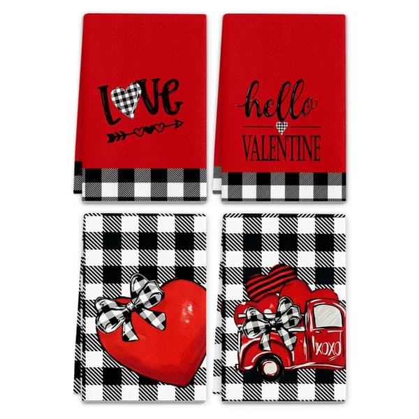 4 stk. Valentinsdag Polyester Rengøringsklude - Multifunktionelle Køkkenhåndklæder til Festlig Rengøring
