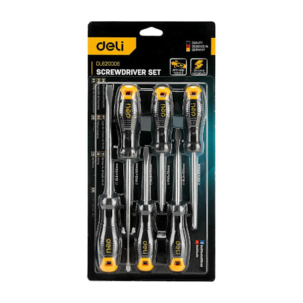 Skruvmejselset Deli Tools EDL620006, med magnet, 6 st
