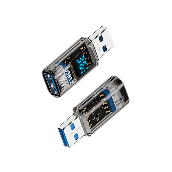 USB-A Han til USB-A Hun Adapter med Digital Display - Transparent Sort (2 stk)