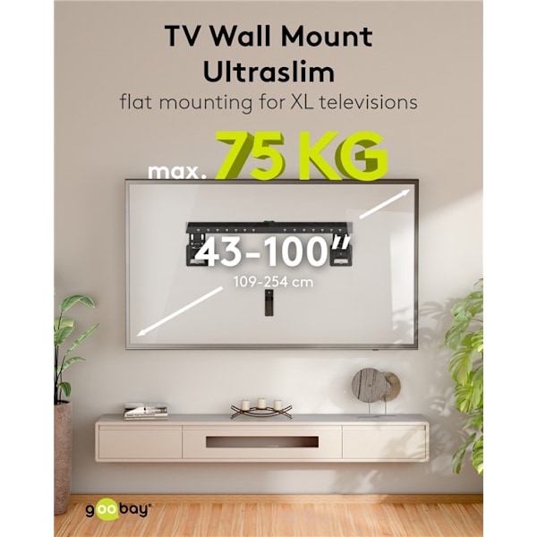 Ultraslim TV-vægbeslag Basic FIXED (XL), sort