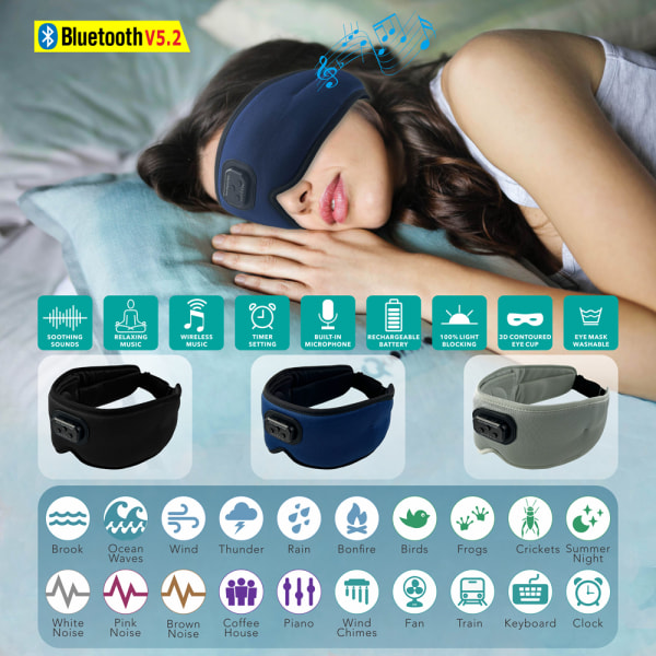 3D sovmask Bluetooth sovhörlurar Grå
