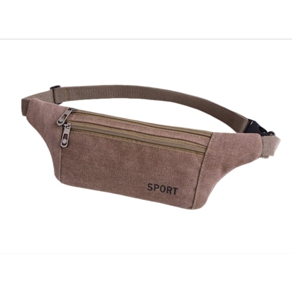 Midjeväska i canvas med ficka - Fannypack för utomhussporter kaffe