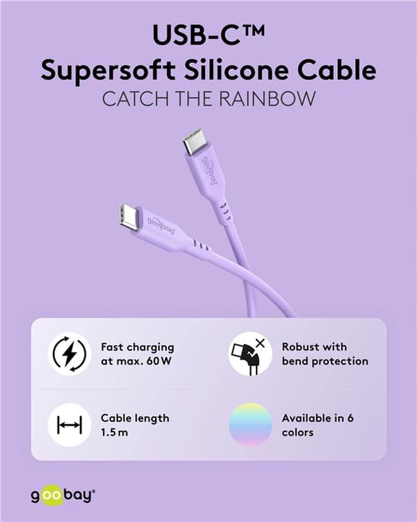 USB-C™-silikonikaapeli, 1,5 m, violetti
