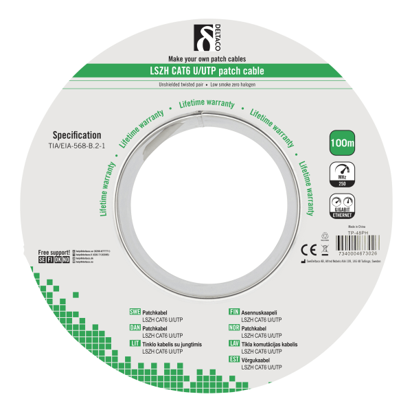 U/UTP Cat6 patchcable LSZH 100m spool 250MHz Deltacertif gr