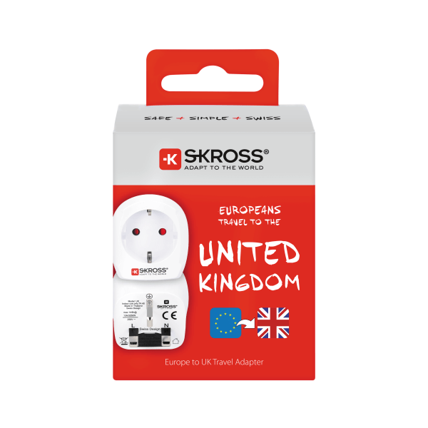Europe to UK earthed travel adapter, 15A, 110-125V, white
