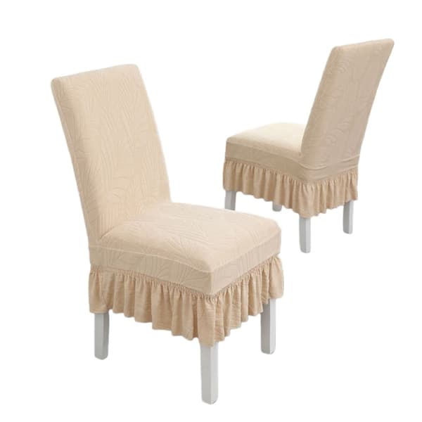 Lucky Leaf Stolskydd med Volang - 6-pack - Universal Storlek: Polyester, Elastiskt, Jacquard Matstolöverdrag Beige Beige