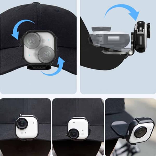 Hatteclips kompatibel med Insta360 GO Ultra – justerbar POV-hovedmontering til hovedbeklædning i ABS, sort