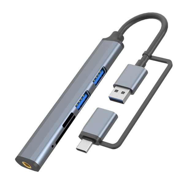 Dual-Head 5-in-1 USB Dongle -sovitin vakaalla tiedonsiirrolla Ha Harmaa