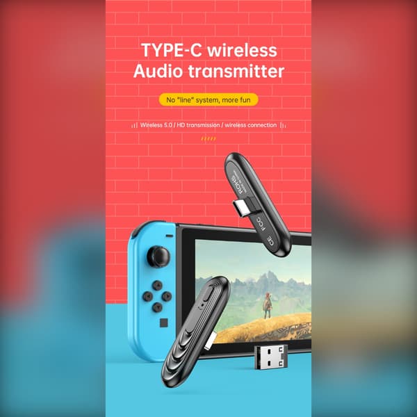 Type-C Bluetooth-lydsender Bluetooth 5.0 dualkanal til TV, PC og bærbar — 10m rækkevidde, sleep mode, plug-and-play, kompakt ABS