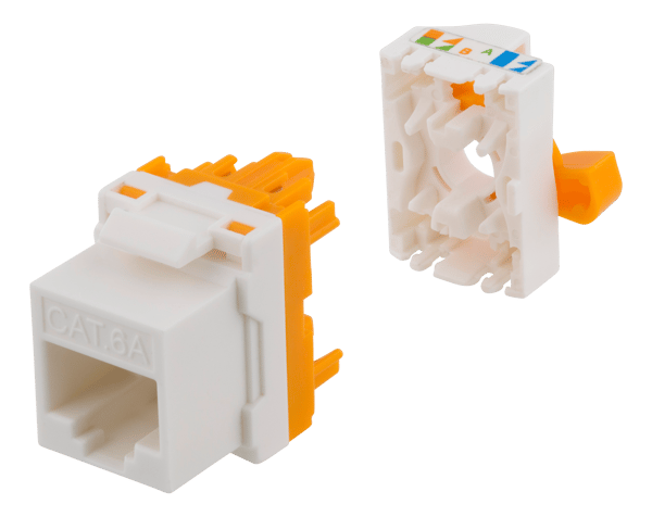 Cat6A Keystone jack, toolless, plastic, white/orange
