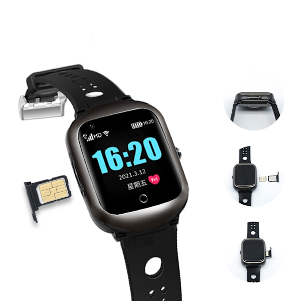 Smart Klocka - GPS-Positionering, Puls- och Sömnmonitor, Videosamtal, IP67 Svart