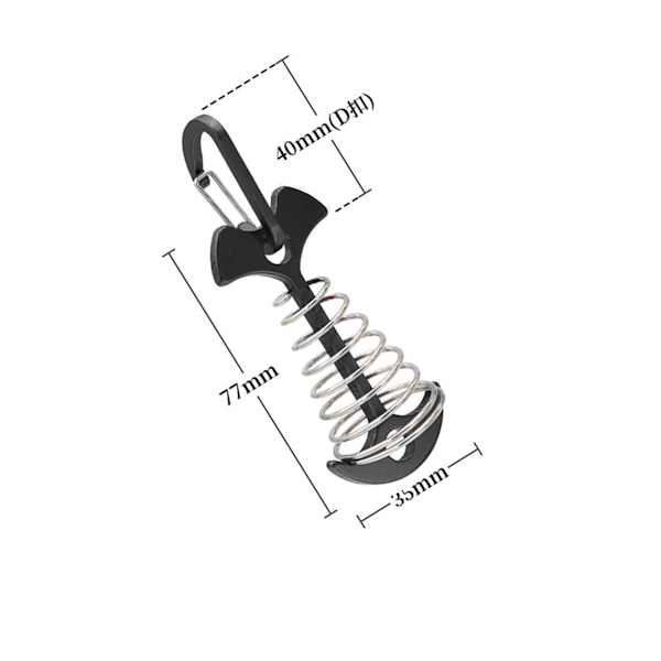 Tältpinnar av fiskbensmodell i aluminiumlegering med spänne (4-pack) Svart