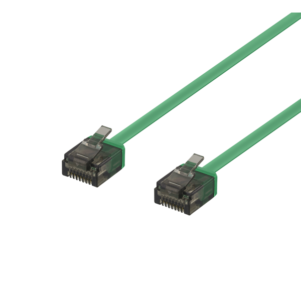 U/UTP Cat6a patch cable, flat, 2m, 1mm thick, green