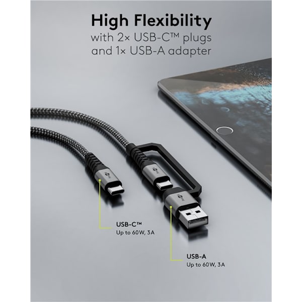 2in1 USB-textilkabel, rymdgrå/silver, m