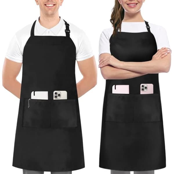 Ærmeløs Polyester Forklæde - Justerbar Halterneck Køkken Forklæde, Ideel til Madlavning, Grill og Håndværk Black Black