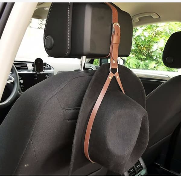 Bil Sæde Ryglæn Hat Krog Klips Organizer - PU Læder Brown Brown