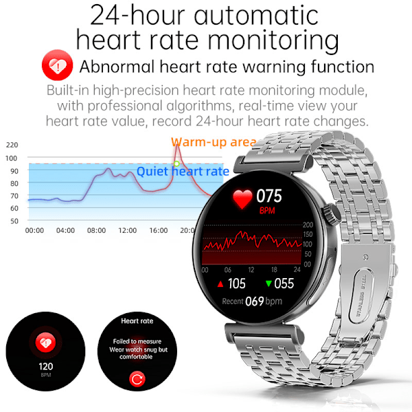 Smartwatch för kvinnor: EKG, Bluetooth-samtal & Musik