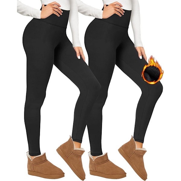 2-pack fleecefodrade leggings för kvinnor Svart XXL