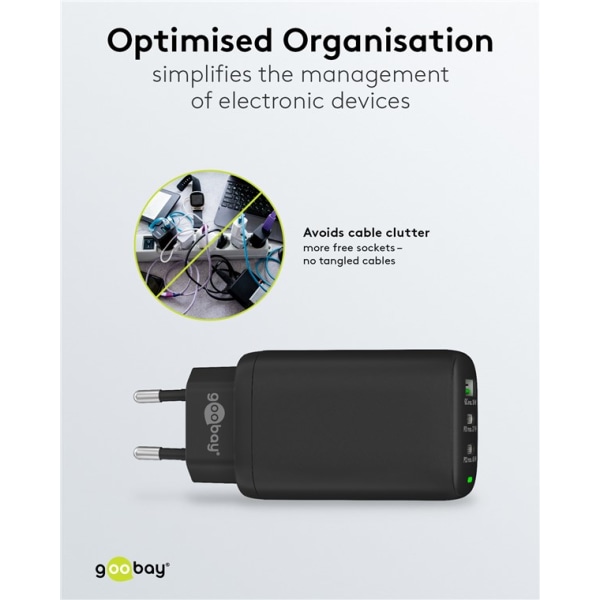 USB-C™ PD GaN multiport snabbladdare (65 W) svart