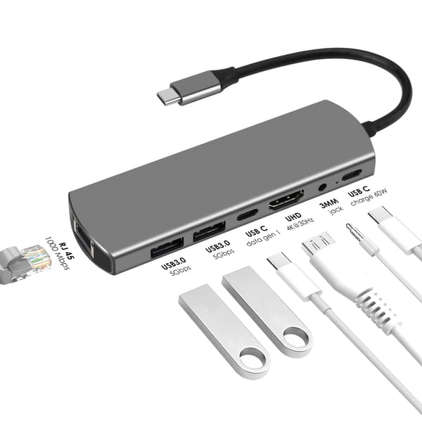 7-i-1 USB-C Hub med HDMI, Ethernet og PD-opladning