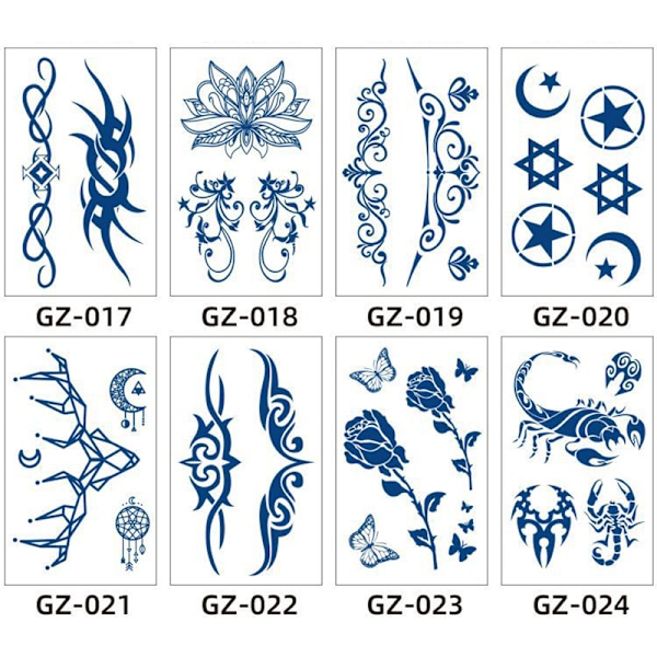 Tillfällig tatueringsdekal, blå blommig design 5
