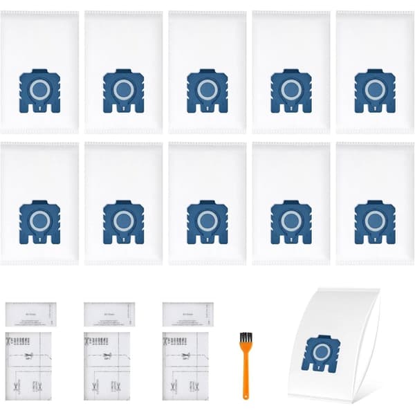 Reservsäckar för dammsugare 10-pack vit ABS+non-woven tyg kompatibelt med Miele GN för Classic C1, Complete C2 C3, S2 S5 S8