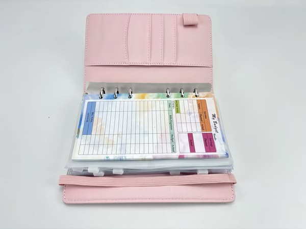 A6 PU-läderpärm Budgetplanerare - Gradient Rosa Lila Grön