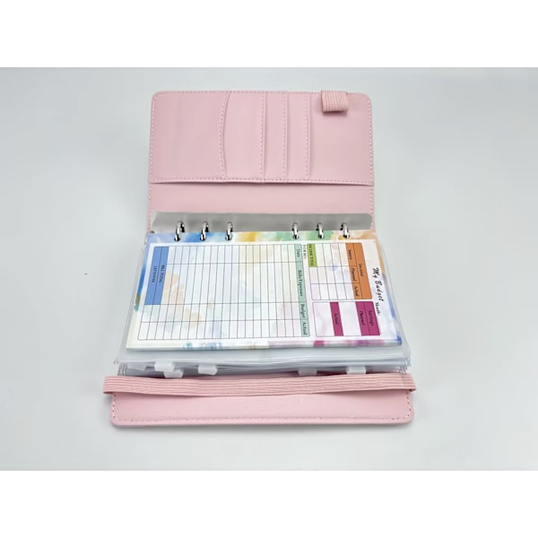 A6 PU-nahkainen budjettisuunnittelija - liukuvärjätty pinkki, violetti ja vihreä