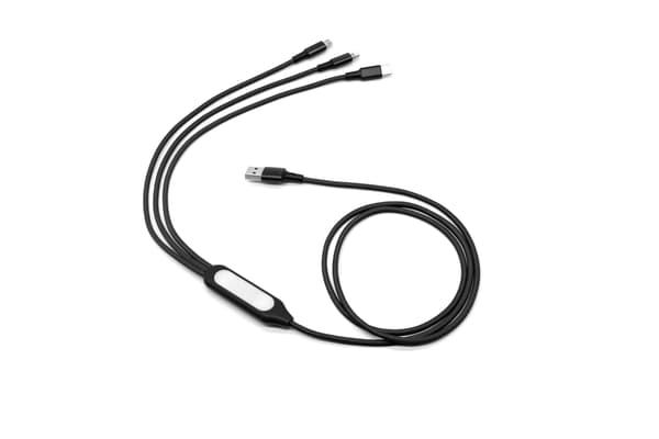 5-in-1 LED-yövalolla varustettu punottu latauskaapeli – USB/OTG/Type-C/iOS/Android Black Black