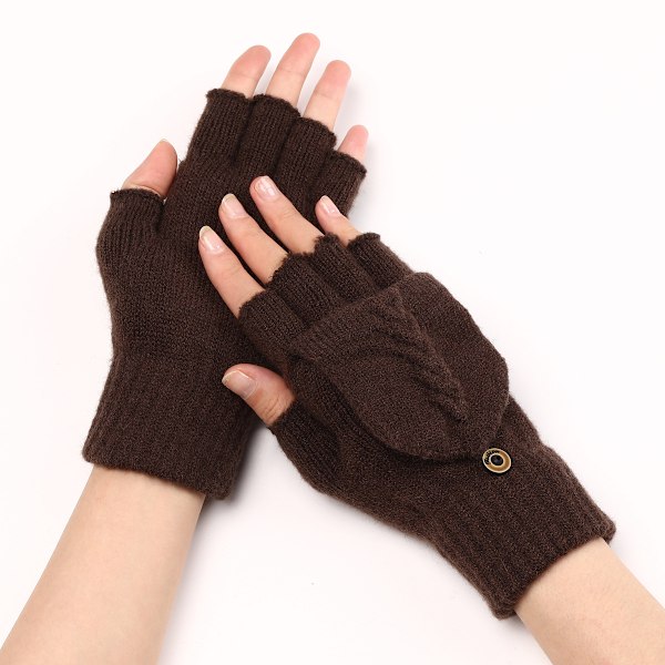 Cable Knit Flip Top-handskar kaffe