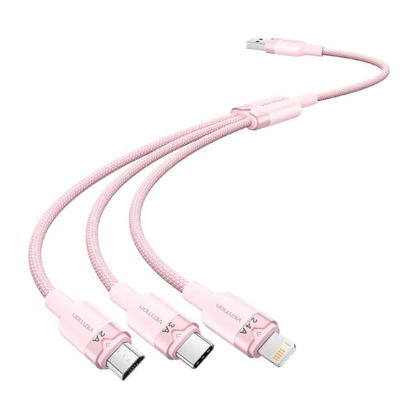 USB 2.0 A til 3-i-1 3A kabel Vention CTPPG 1,5M (lyserød)