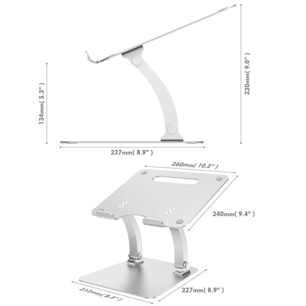 Läppäriteline Dual Pivot Riser Säädettävä Alumiini Hopea