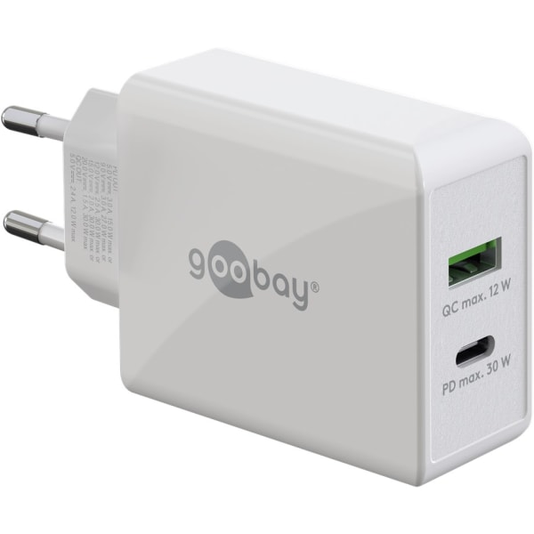 USB-C™ PD kaksoispikalaturi (30 W), valkoinen Valkoinen